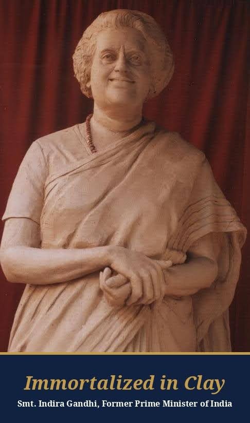 Clay model portrait of Smt. Indira Gandhi.
