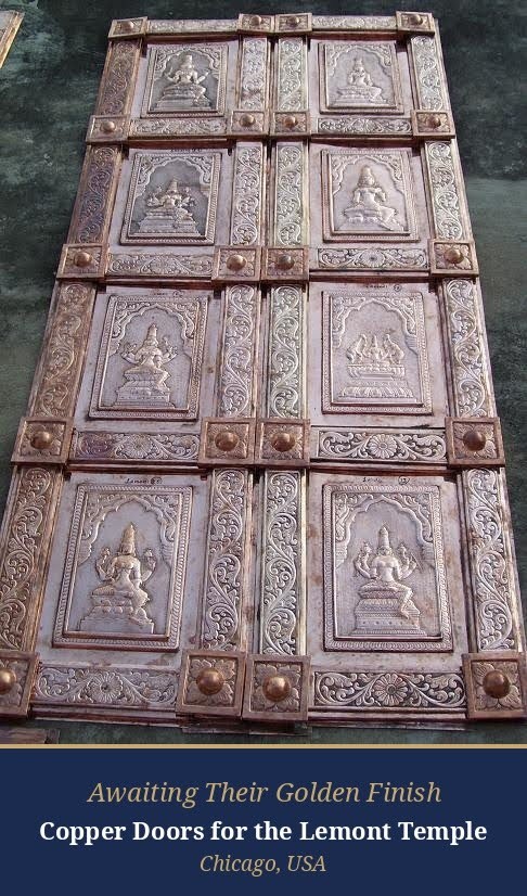Copper doors crafted for the Lemont Rama Temple, Chicago.